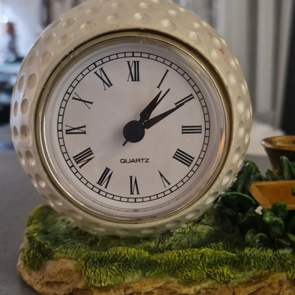 Vintage Golf Ball Clock, Pen & Business Card Holder Desk Decor